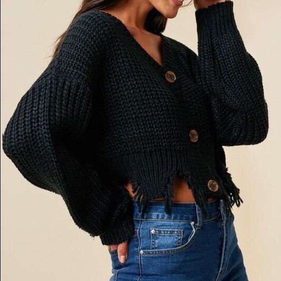 Distressed Button Down Sweater - Picture 3 of 5